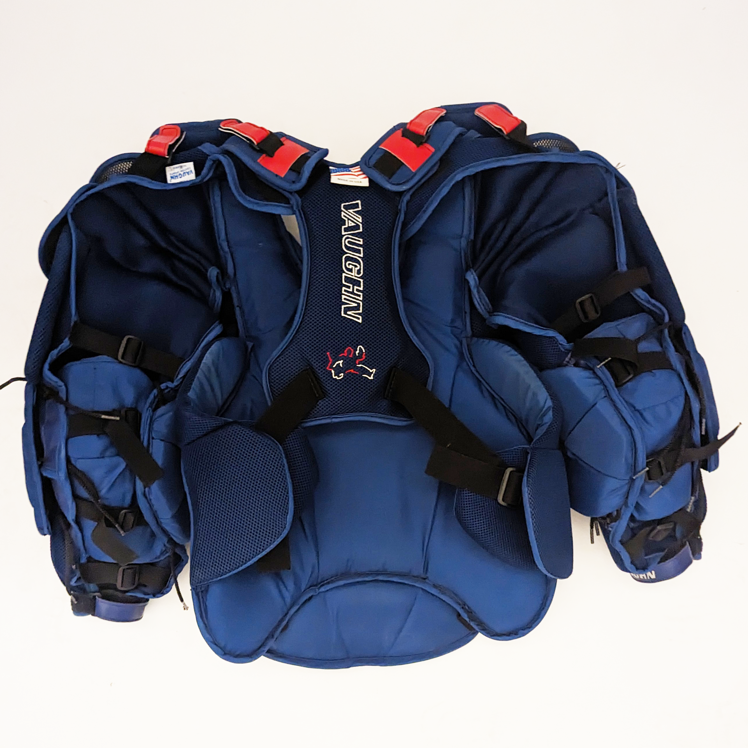 Vaughn VE8 - Plastron de gardien de but Pro Stock d'occasion (bleu/rouge)